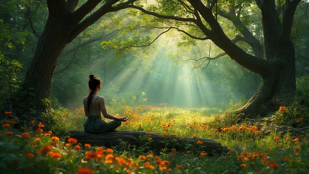 Person connecting with nature in a forest setting