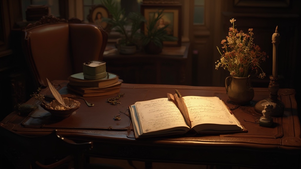 Person writing in a gratitude journal surrounded by meaningful objects