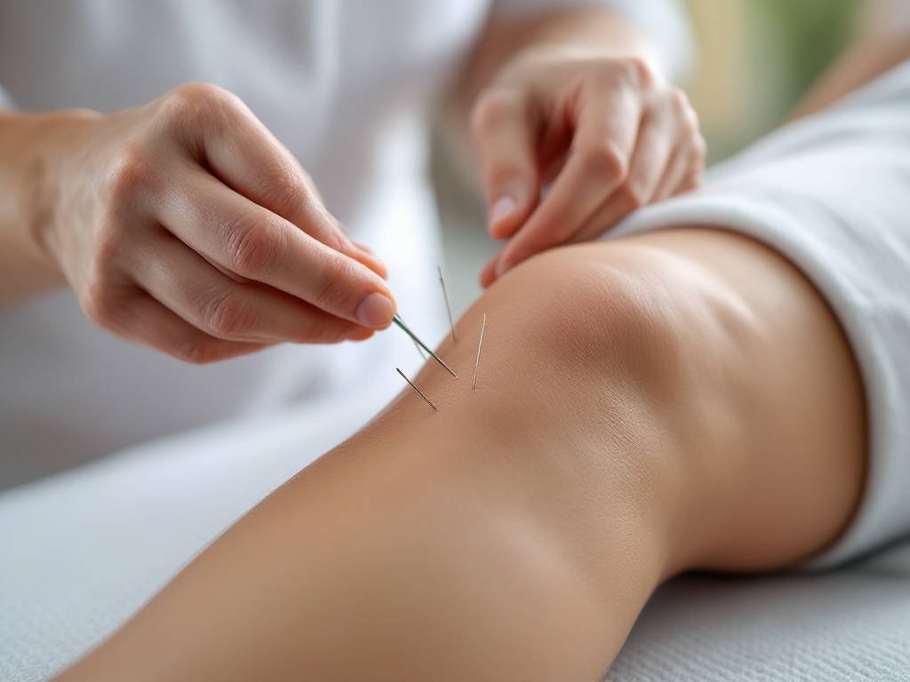 Acupuncture session focusing on knee joint treatment