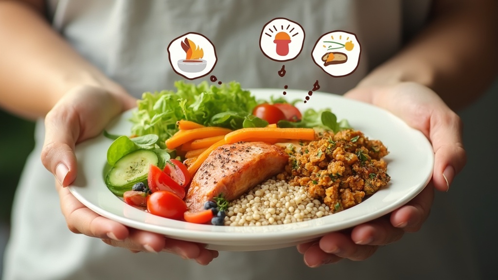 Hands holding colorful meal with sensory experience thought bubbles